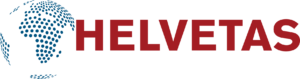 Helvetas logo with blue dotted globe and red wordmark on white background