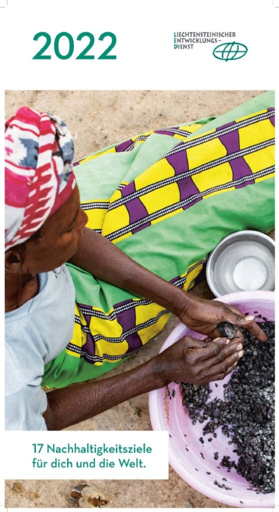 LED 2022 report cover showing a woman sorting beans beside sustainability goals text