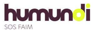 Humuni SOS FAIM logo in purple and neon yellow on a white background