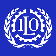 International Labour Organization logo in white on a blue background