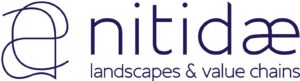 Nitidae logo with the words “landscapes & value chains” in purple on white