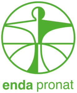 Green enda pronat logo with circular emblem and text on black background