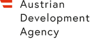Austrian Development Agency logo on a black background with red and white emblem
