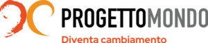 ProgettoMondo logo with orange emblem and the slogan "Diventa cambiamento" on white background